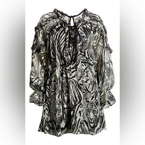 Topshop Size 10 ruffle v neck mini‎ dress in tiger print Black and White